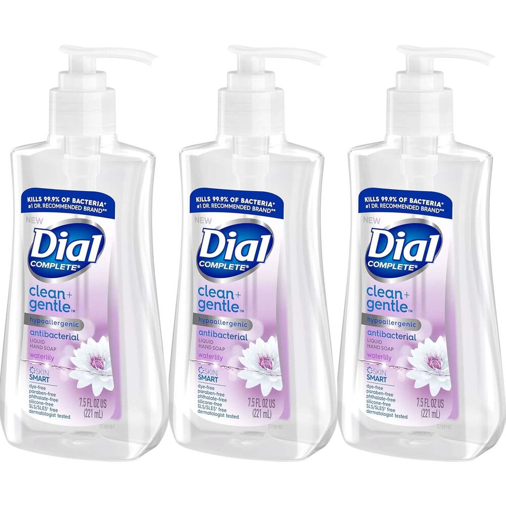 3-PACK Dial Clean + Gentle Antibacterial Liquid Hand Soap Waterlily 7.5 oz